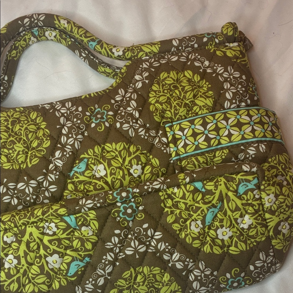 Vera Bradley Short Handle Bag Brown and Olive Green Zip Close EUC - Picture 8 of 15